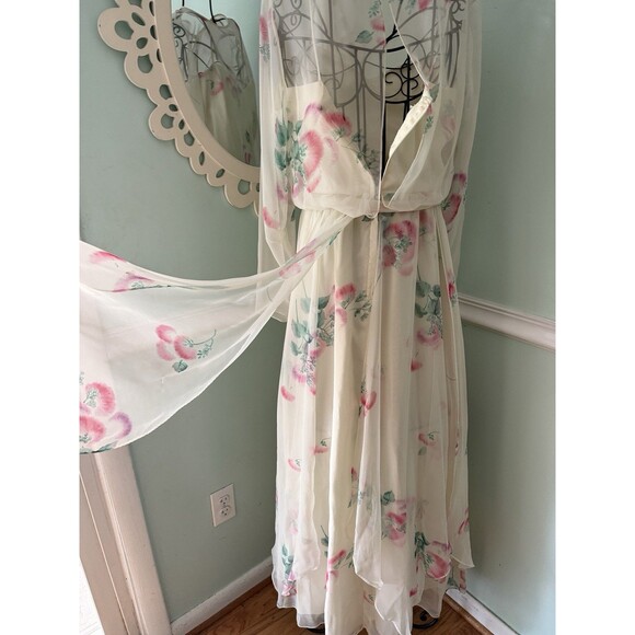 Vtg Miss Elliette Dress 10 70s Gown Evening A Line Chiffon Party Floral Flirty - Picture 10 of 11